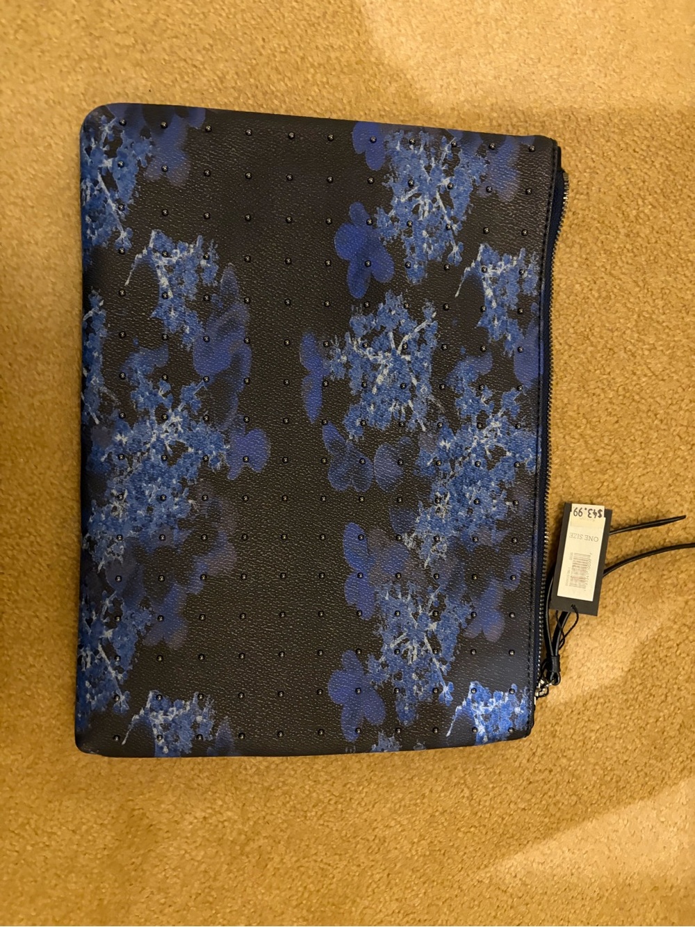 NWT Banana Republic Leather Blue & Black Floral Studded Clutch